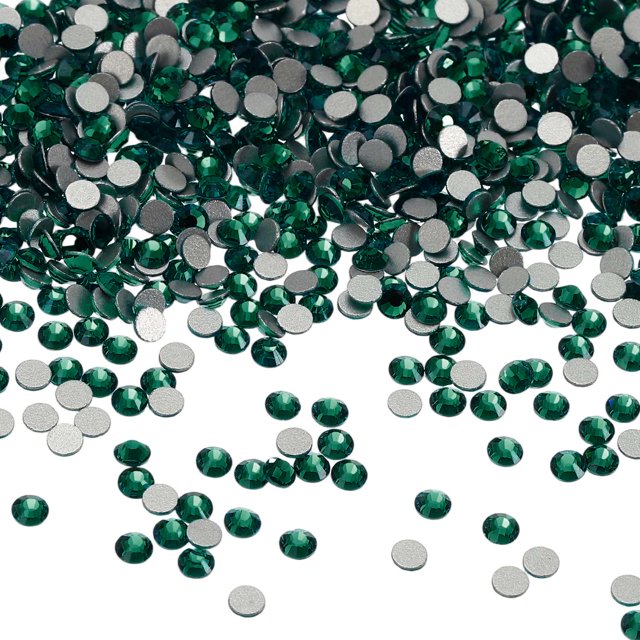 Piedras de strass redondas de fondo plano Uxcell, gemas de cristal de fondo plano para manualidades, ropa, decoración de arte de uñas en verde oscuro SS10