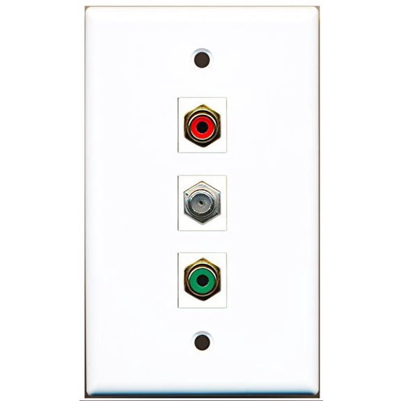 RiteAV - 1 Port RCA Red and 1 Port RCA Green and 1 Port Coax Cable TV- F-Type Wall Plate