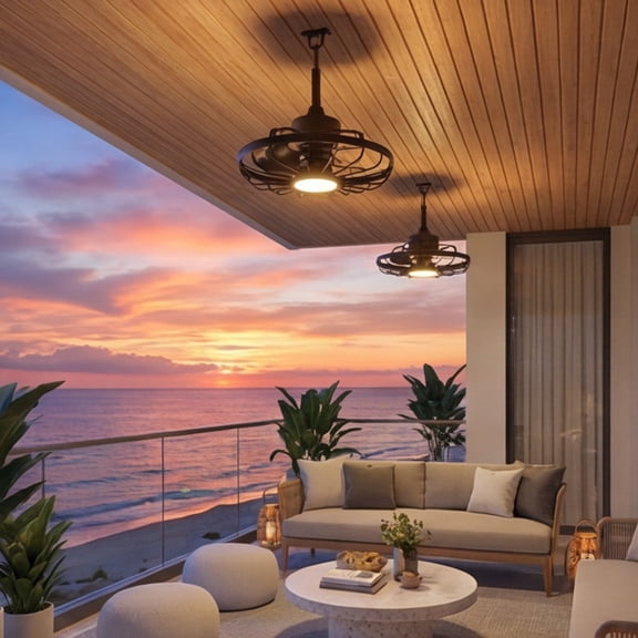 20" Ceiling Fan with Light & Remote, Caged Ceiling Fan, 6-Speed Reversible Motor, 3CCT Dimmable LED for Patio, Gazebo, Bedroom & Kitchen, Black