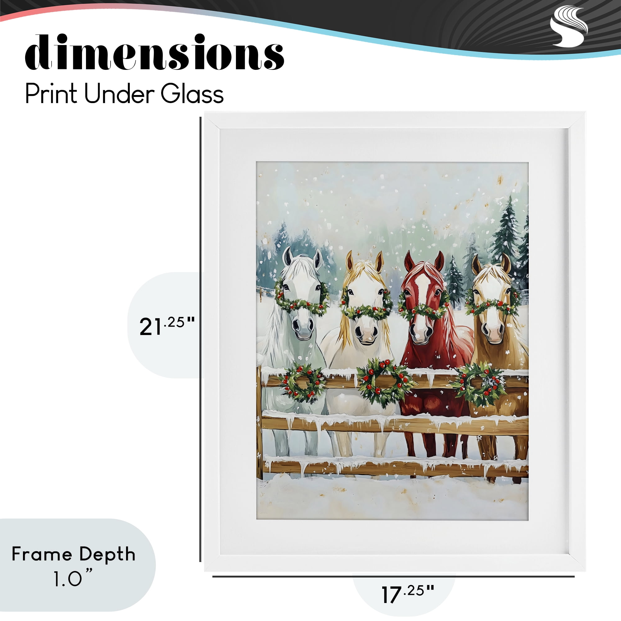 Stupell Industries Christmas Horses with Holly Wreaths White Framed Print Under Glass, design by The Prints Vibe
