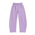 thumbnail image 2 of UACY Girls Boys Curved Wide Leg Cargo Pants Elastic High Waist Loose Fit Sweatpants Baggy Balloon Leg Trousers Fall Winter Bottoms (Purple, 9-10 Years), 2 of 9