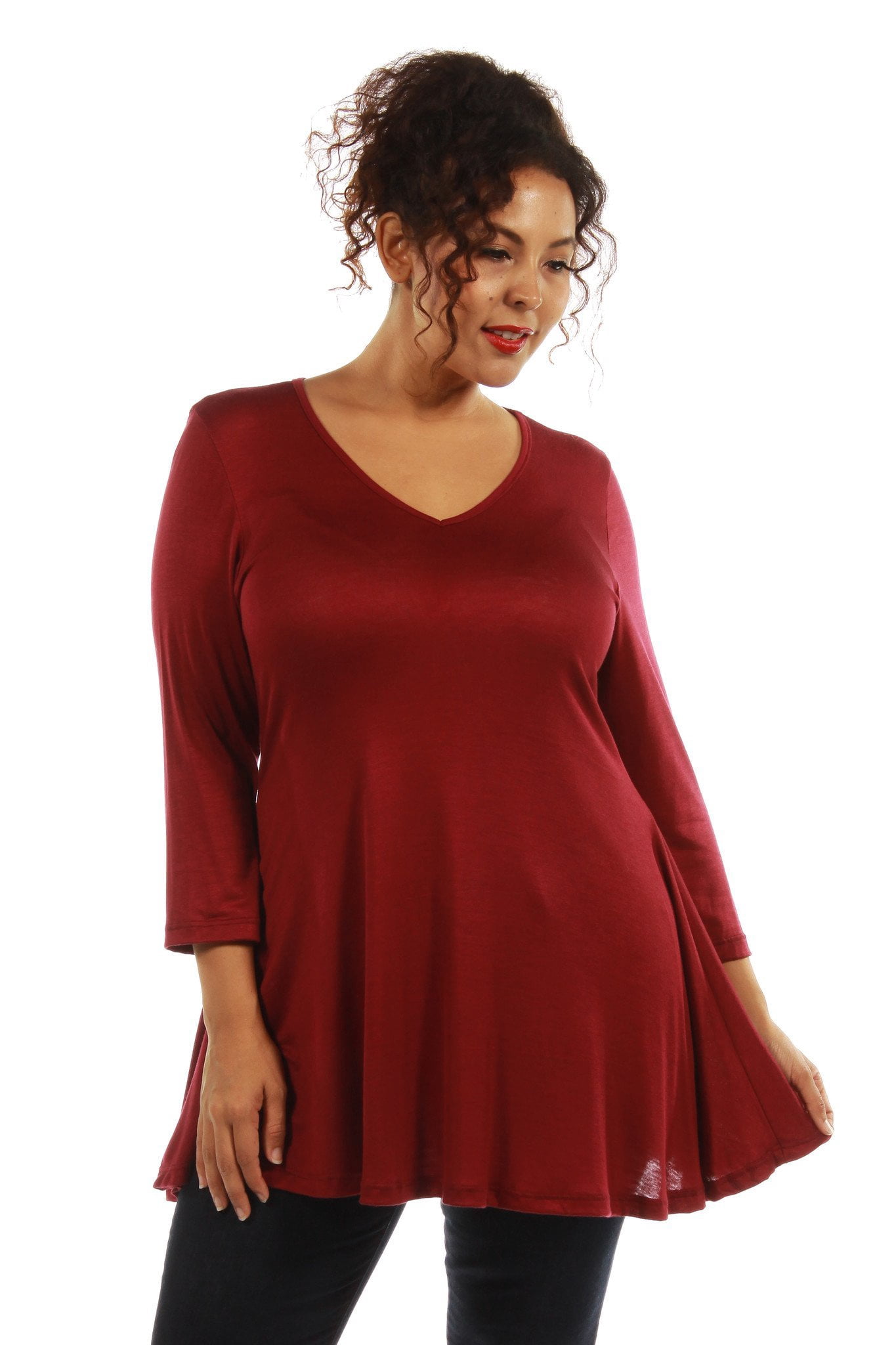 Women's Plus Size 3/4 Sleeve V-neck Tunic