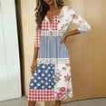 thumbnail image 6 of 4th of July Dresses for Women 3/4 Sleeve V-Neck Button Down A-Line Midi Patriotic American Flag Dress Casual Summer Beach Vacation Sundress with Pockets, 6 of 7