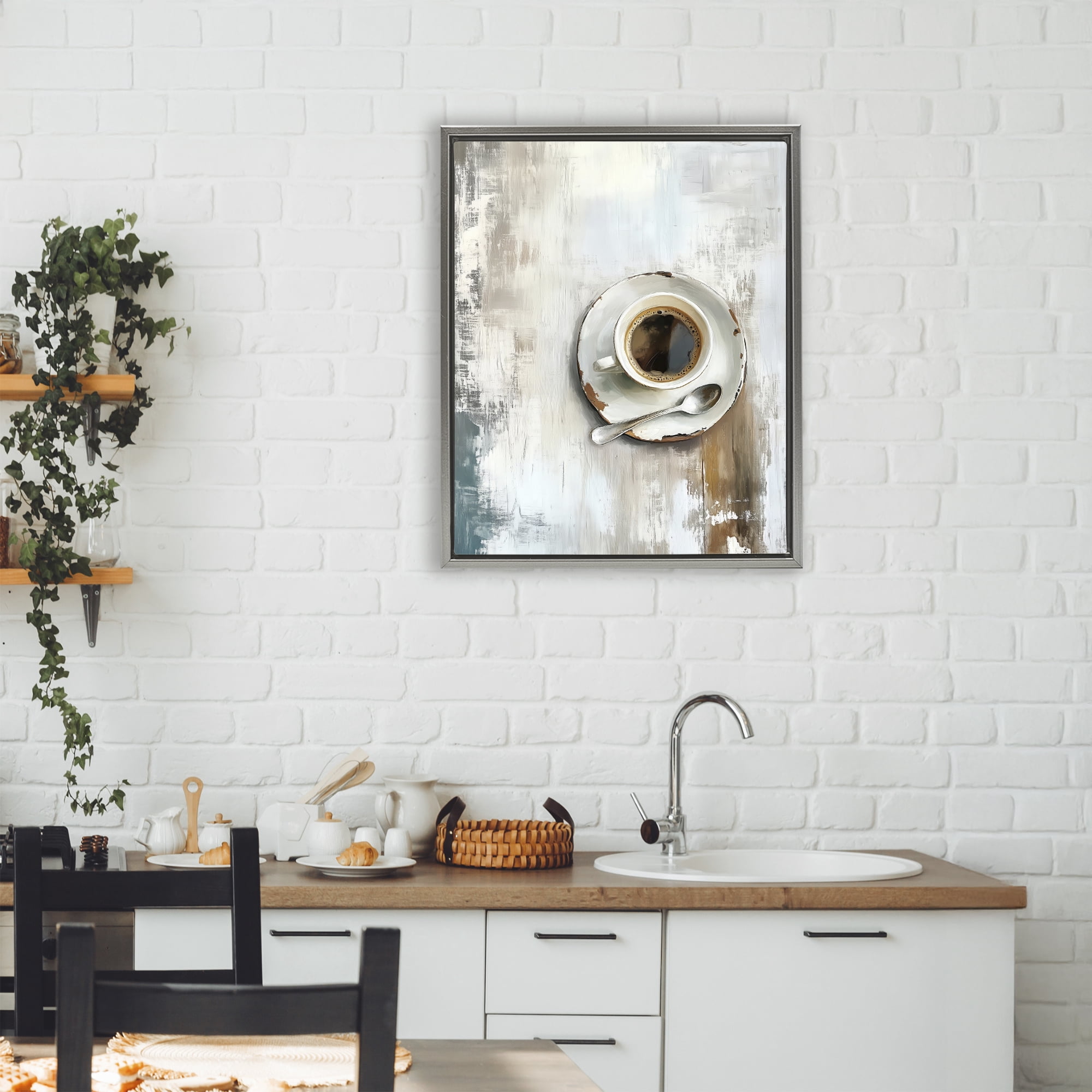 Stupell Industries Neutral & Rustic Cup of Coffee Gray Framed Floater Canvas Wall Art, design by LSR Design Studio