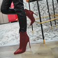 thumbnail image 5 of YDN Women Sexy Pointed Toe Booties Stiletto High Heels Ankle Boots Side Zipper Basic Winter Shoes Size 15 Dark Red, 5 of 6