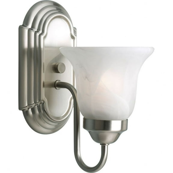One-Light Brushed Nickel Alabaster Glass Traditional Bath Vanity Light
