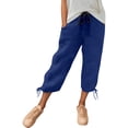 thumbnail image 4 of DuoJiaJ Womens Capri Pants, Elastic Waist with Pockets Loose Fit Casual Blue L, 4 of 7