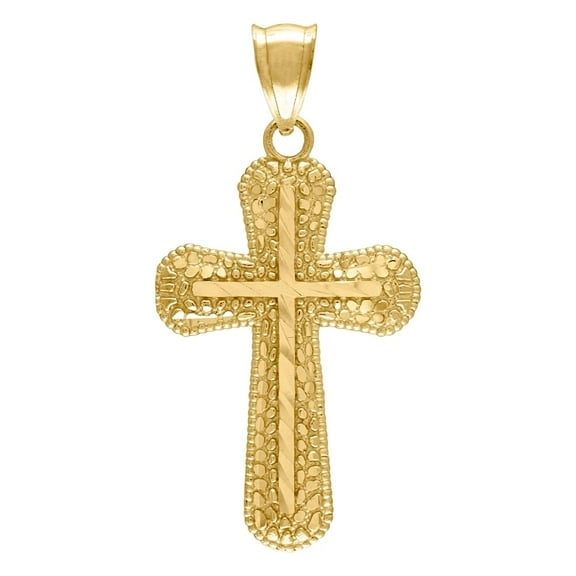 10k Yellow Gold Mens Cross Religious Charm Pendant 41.7x21.1mm Wide Necklace for Men - 2.3 Grams
