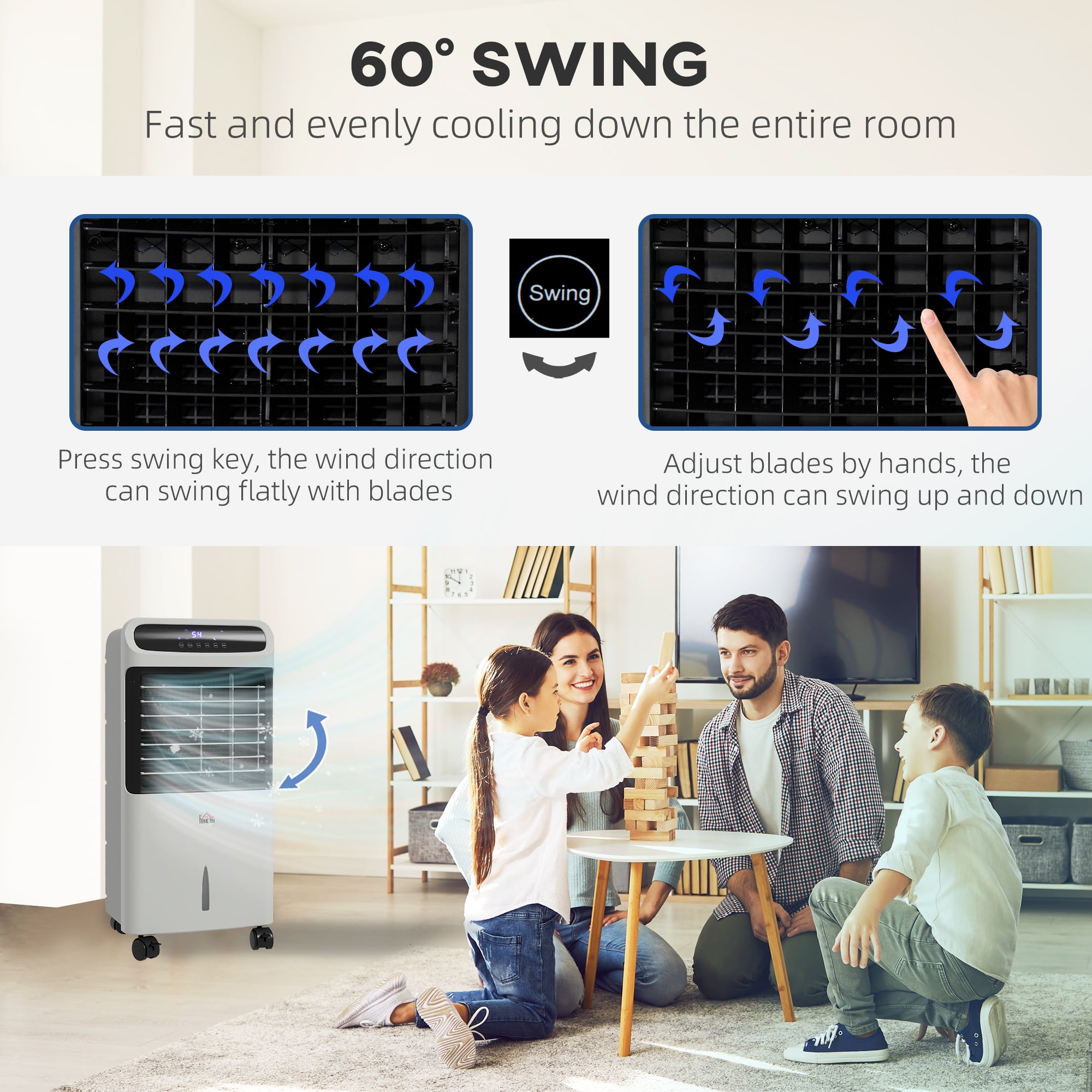 Swamp Cooler Air Conditioner, 3-In-1 Ice Cooling Fan with 3.2 Gal Water Tank,60° Oscillating,3 Modes, 3 Speeds, 12H Timer, Remote,Quiet Evaporative Air Cooler for Bedroom Office
