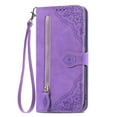 thumbnail image 2 of Nalacover Zipper Wallet Case for T-Mobile REVVL 6 Pro 5G/T Phone Pro 5G with Handbag Wrist Strap, Embossed Pattern Premium PU Leather Cover with Card Slots Holder Magnetic Clasp Kickstand Case, Purple, 2 of 8