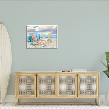 Stupell Industries Summer Beach Scene Retro Van Surfboards Dogs Playing, 30 x 24, Design by James Wiens