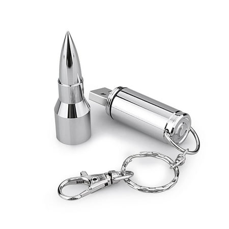 Memory Key - New 3D Bullet Flash Drive USB Flash Pen Drive Memory with Key Chain (32GB,Silver)