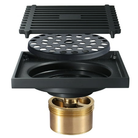 

Shower Floor Drains Square Floor Drain Strainer 10X10cm Black All Copper Bath Drain Drainers Anti-Reflective Floor Drain