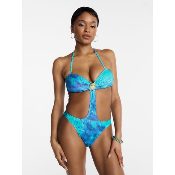 Hot Girl Summer by Megan Thee Stallion Women's and Women's Plus Miami Blue Monokini One-Piece Swimsuit, Sizes XS-3X