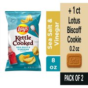 Lays Kettle Cooked Sea Salt and Vinegar Kettle Potato Chips 8 oz - Pack of 2 & Lotus Biscoff Cookie - 0.2 Oz - 1 ct