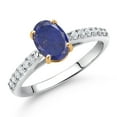 thumbnail image 2 of Gem Stone King 10K Yellow and White Gold Blue Lapis and White Lab Grown Diamond Engagement Ring for Women (1.58 Cttw, Oval 8X6MM, Gemstone Birthstone, Available in Size 5, 6, 7, 8, 9), 2 of 4