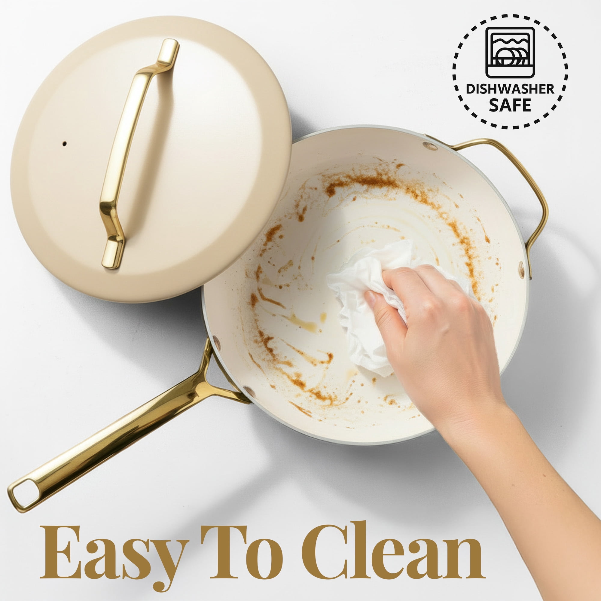 Gotham Steel Modern 12 Inch Ceramic Frying Pan Non Stick with Lid, 4 Quart Large Jumbo Cooker with Helper Handle, Saute Pan Nonstick Skillet, Nonstick Deep Frying Pan with Lid, Cream