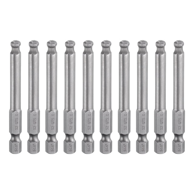 Uxcell 10 piezas de punta de destornillador hexagonal con bola de 5 mm (H5.0) tamaño de vástago hexagonal de 1/4" 2.56" bits de cabeza magnética de grado industrial