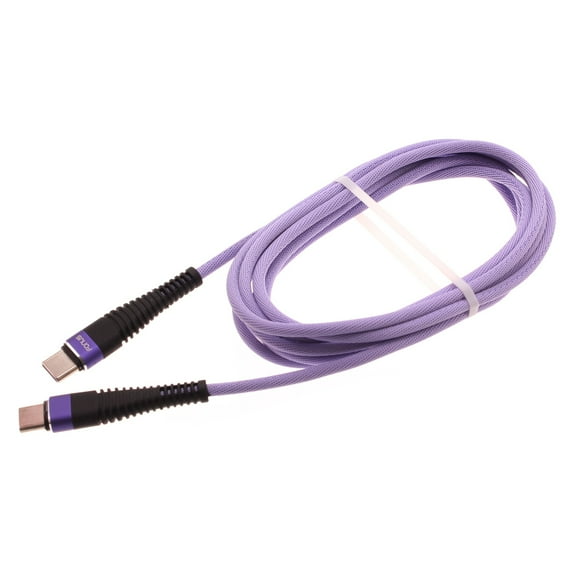 Type-C to USB-C Purple 6ft PD Cable for Moto G Power (2022) Phone - Long Charger Cord Power Wire Sync Braided Fast K6P Compatible With Motorola Moto G Power (2022)