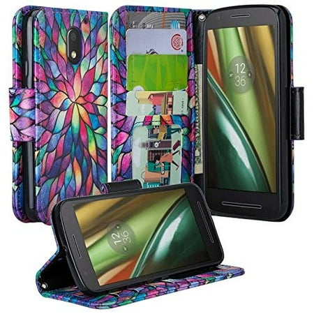 Moto G4 (4th Gen) Case | Moto G4 Plus Case, Wrist Strap Pu Leather Magnetic Fold[Kickstand] Wallet Case with ID & Card Slots for Motorola G4/G4 Plus - Rainbow