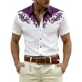 thumbnail image 2 of HOWPAY Button down Shirts for Men Short Sleeve Summer Western Cowboy Print Beach Vacation Tops Casual Regular Fit Oversized Soft Clothes Purple XL, 2 of 4