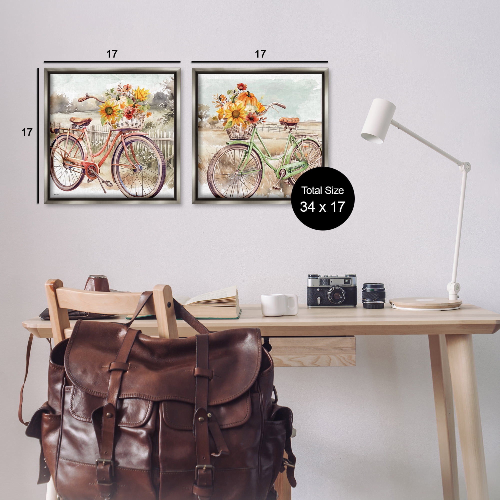 Stupell Industries Rustic Autumnal Bicycles Transportation Painting Gray Floater Framed Canvas Art Prints Wall Art, 18 x 18, Set of 2