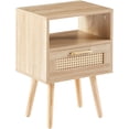 thumbnail image 2 of 15.75" Rattan End Table with Drawer and Solid Wood Legs, Modern nightstand, Side Table for Living Room, Bedroom (Basics Model, Natual), 2 of 7