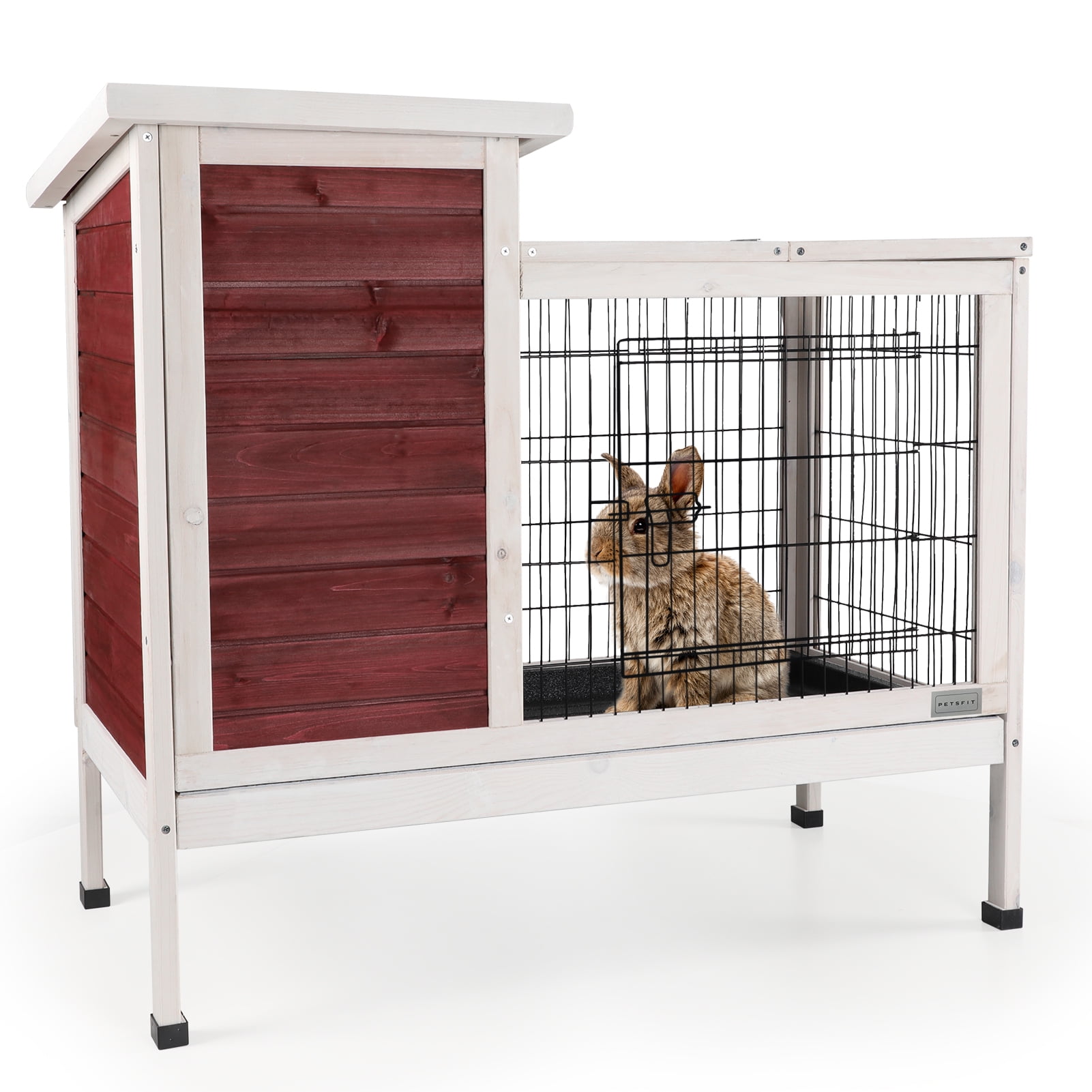 Petsfit Spacious Comfortable Large Rabbit Hutch with Ventilation and Pull Out Tray, Indoor and Outdoor Guinea Pig Cage
