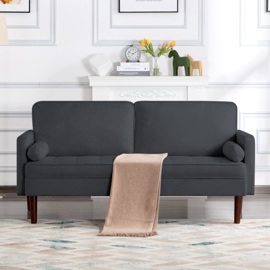 BSHTI 65” Modern Loveseat, Fine Linen Upholstery, Manufactured Wood Frame, Detachable Back Cushions, with Two Matching Bolster Pillows, Dark Gray