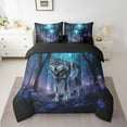 thumbnail image 2 of Safari Wolf Queen Comforter Set 7-Piece For Teens Adults Jungle Wild Animal Bedding Sets,Woodland Wildlife Bed in a Bag,Blue Purple Galaxy Sheet Set with Comforter,Glitter Stars Room Decor,Soft Cozy, 2 of 4
