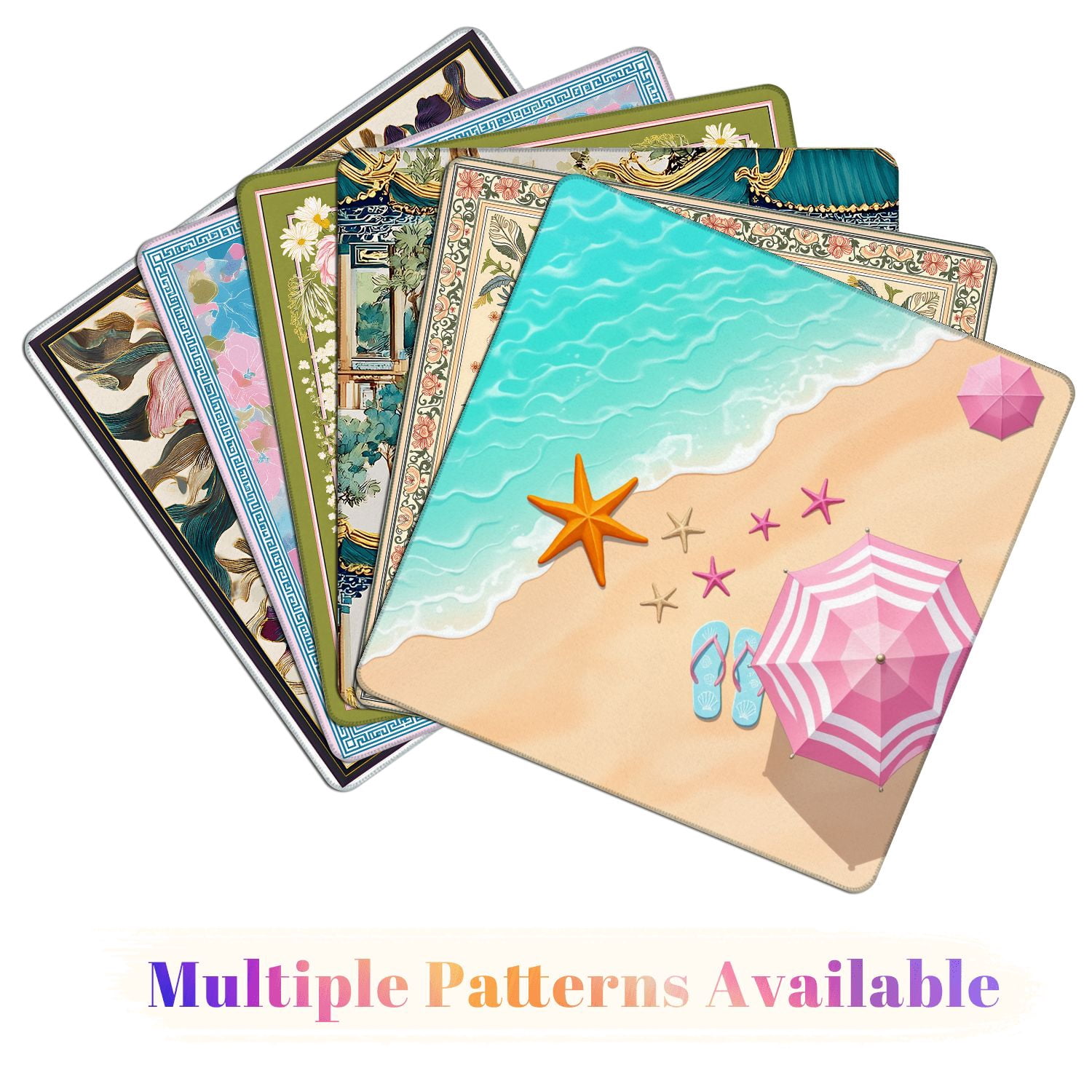 Mahjong Mat 31.5" x 31.5" Beach Scene Starfish Pink Umbrellas Flip Flops Sandy Shore Non-Slip Noise Reduction American Mahjong Tiles Table Cover for Dominoes Poker Card Board Games Gift