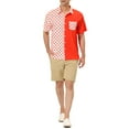 thumbnail image 2 of INSPIRE CHIC Men's Summer Polka Dots Short Sleeves Button Down Patchwork Shirt S Red, 2 of 7