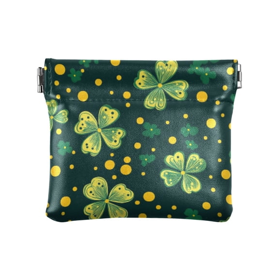 JIALIOU Leather Coin Purse Pouch No Zipper Small Clover and Dots Makeup Bag for Women Men Cosmetics Jewelry 4.3x3.7 inch