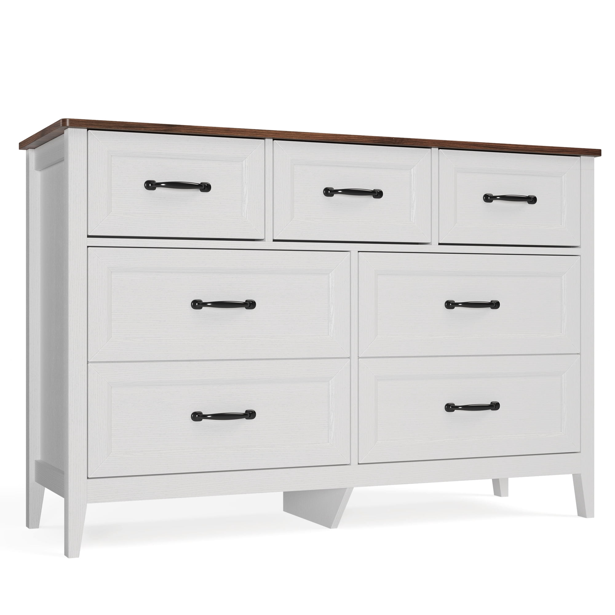 Aiho 7-Drawer Double Dresser - Modern Wood Chest with Anti-Tip Safety, Cutout Handles & Smooth Gliding Drawers, White