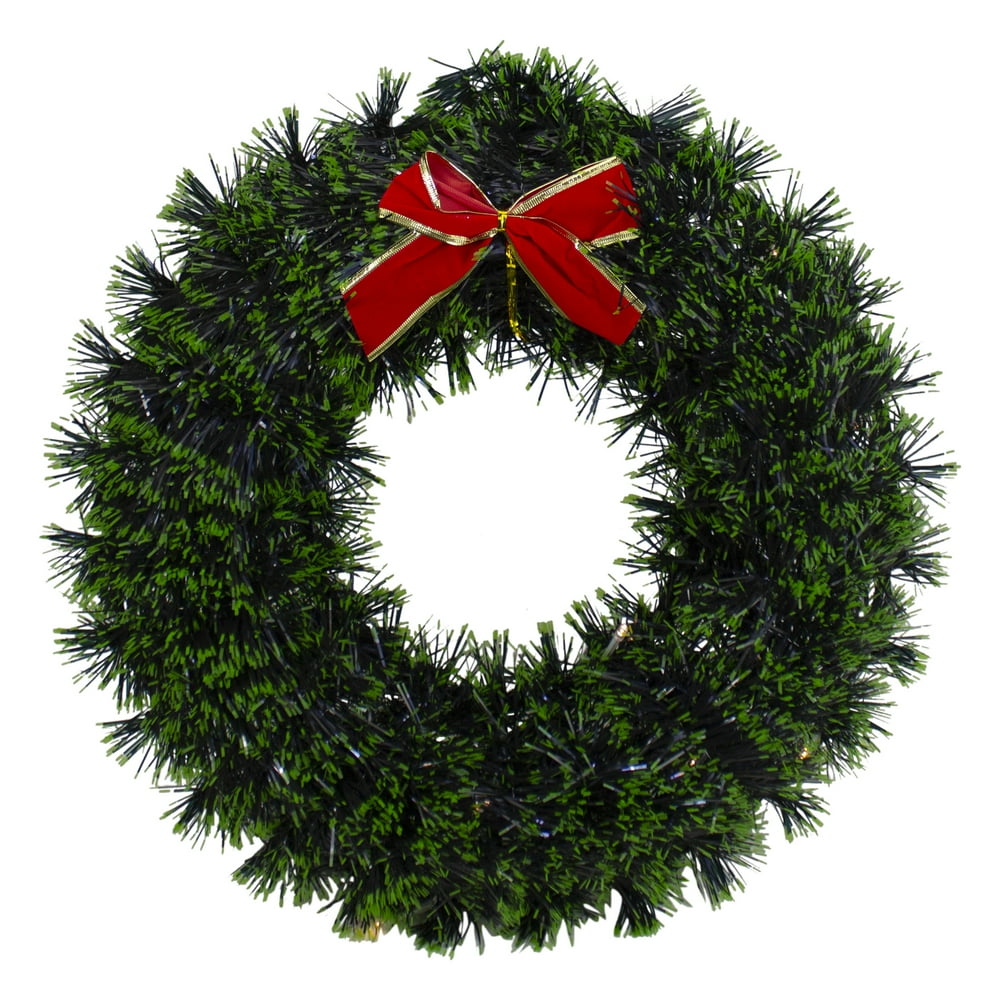 17" PreLit Green Tinsel Artificial Christmas Wreath with a Bow Clear
