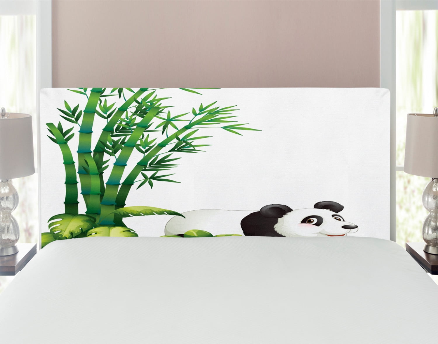 Panda Headboard, Happy Animal Tropical Plants Bamboo Trees Endangered