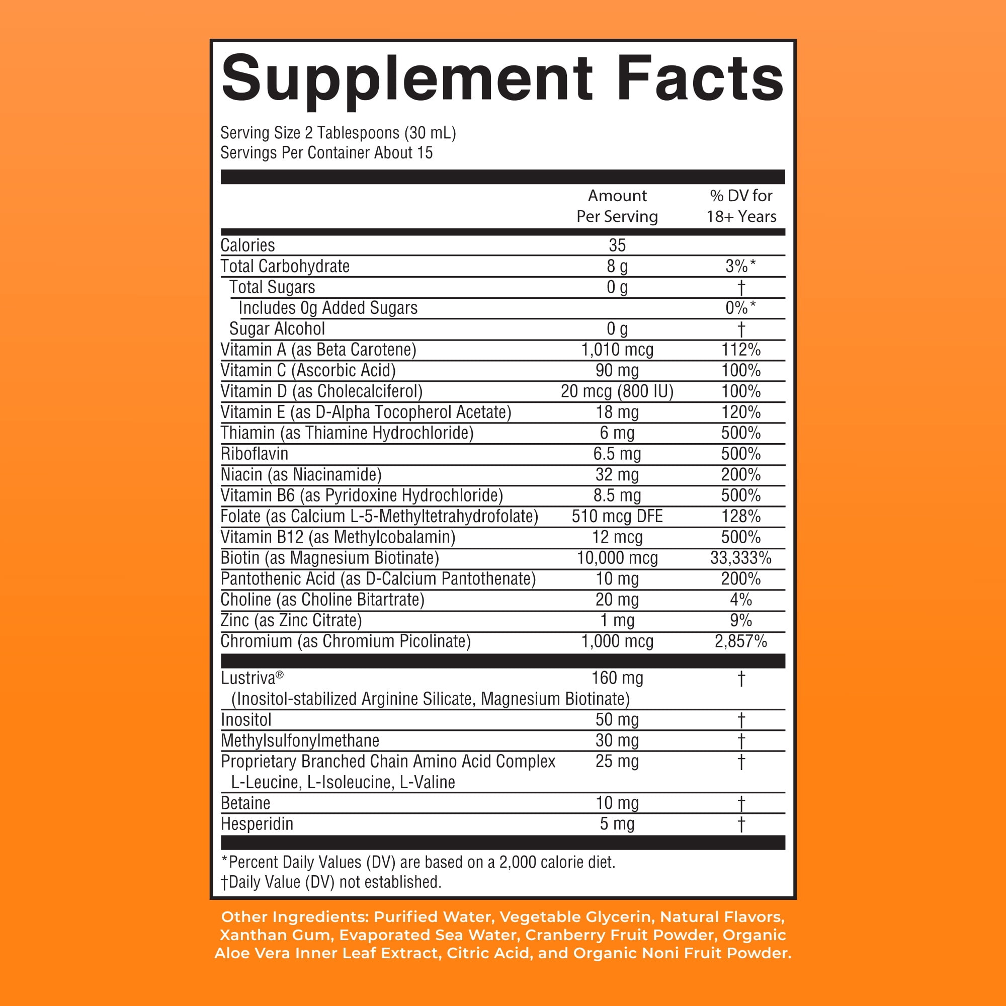 MaryRuth's Liquid Multivitamin + Hair Growth with Biotin 10000MCG, Lustriva, Vegan Gluten-Free, Peach Mango Flavor, Adults Ages 18+, 15.22 fl oz