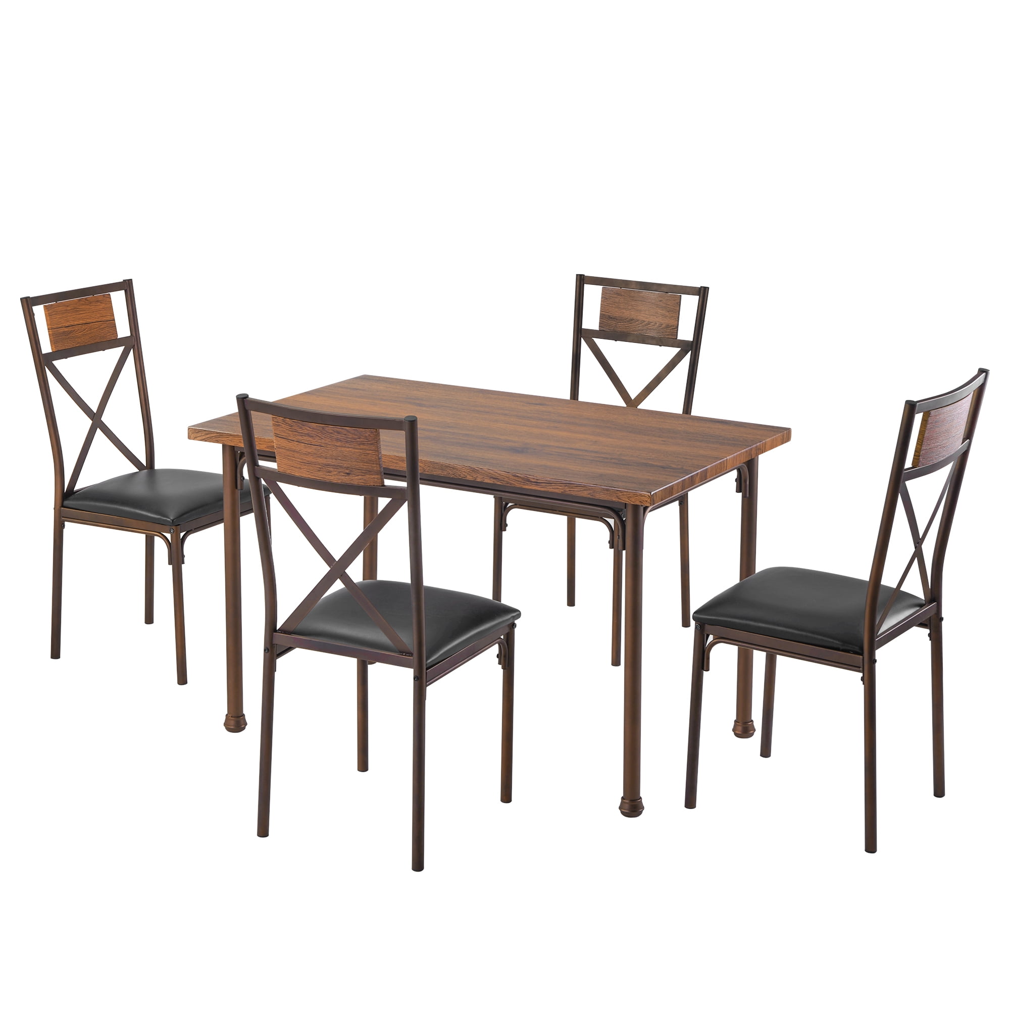 Kepooman 5 Piece Metal Dining Table Set with 4 Padded Chairs for Kitchen, Brown Kepooman 5 Piece Metal Dining Table Set with 4 Padded Chairs for Kitchen, Brown