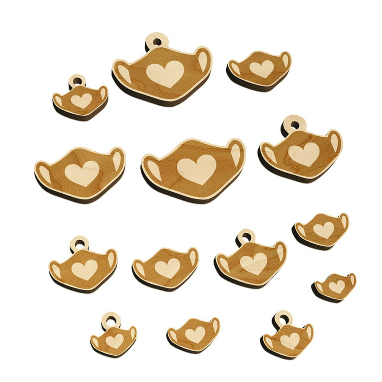 Caring Surgical Face Mask Heart Wood Mini Charms Shapes DIY Craft Jewelry -  With Hole - Various Sizes (16pcs)
