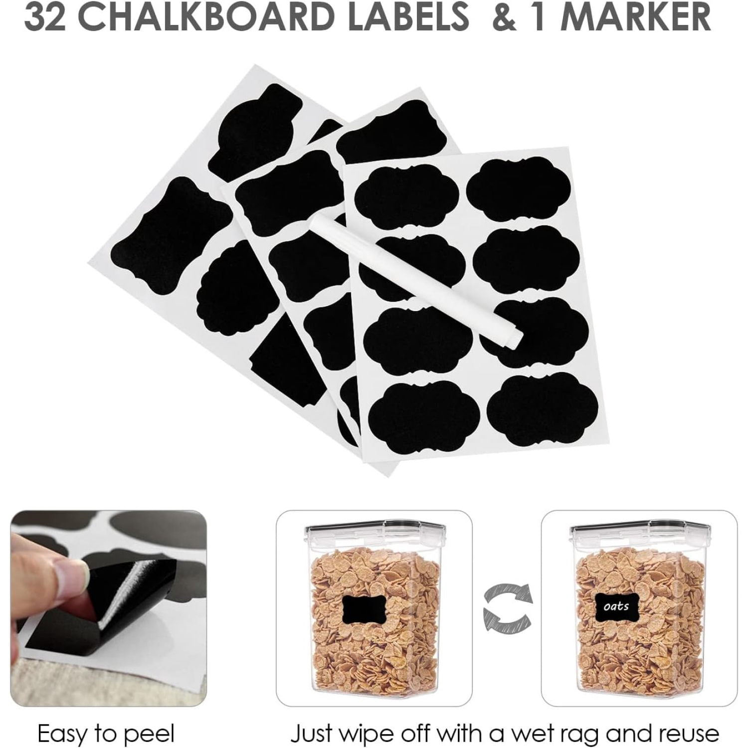Vtopmart 32pcs Airtight Food Storage Containers Set, BPA Free Plastic Kitchen and Pantry Organization Canisters with Lids for Cereal, Dry Food, Flour and Sugar, Includes 32 Labels