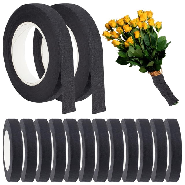 14 rollos de 29,5 yardas de cinta floral negra para envolver tallos de ramos, arreglos florales para bodas y proyectos de manualidades.