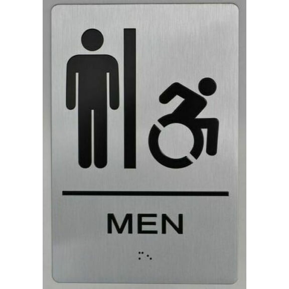 Men's Fitting Room Sign with Tactile Text and Braille Sign -(Aluminium, Brush Silver,Size 6X9) The Sensation line(ref-2022-4)