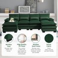 thumbnail image 3 of 110" Modern Sectional Sofa U Shaped Sofa Couch, Comfy Sleeper Sofa Couch with Chaise Lounge and Waist Pillows, 6-seat Upholstered Symmetrical Sofa Furniture for Living Room Apartment, Velvet, Green, 3 of 9