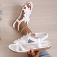 thumbnail image 2 of Fashion Casual Ladies Round Toe Flat Sandals Floral Embellished Back Elastic Band Design Spring Summer Daily Versatile Footwear White 5.5(36), 2 of 9
