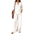 thumbnail image 2 of Avirosel Women's 2 Piece Casual Lounge Sets V Neck Long Sleeve Tops & Wide Leg Pants Soft Comfortable Loose Fit Tracksuit for Beach Vacation Daily Streetwear, 2 of 5