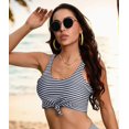 thumbnail image 4 of HSHDLDF Women's Retro 50s Plaid Pattern Polka Dot Halter Molded Soft Pads Vintage Bikini Swimsuits Tops, 4 of 7