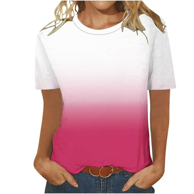 Tops Florales para las Mujeres Impreso Suéter Cuello Redondo Manga Corta, Ligero Y Casual Tops Cortos para las Mujeres
