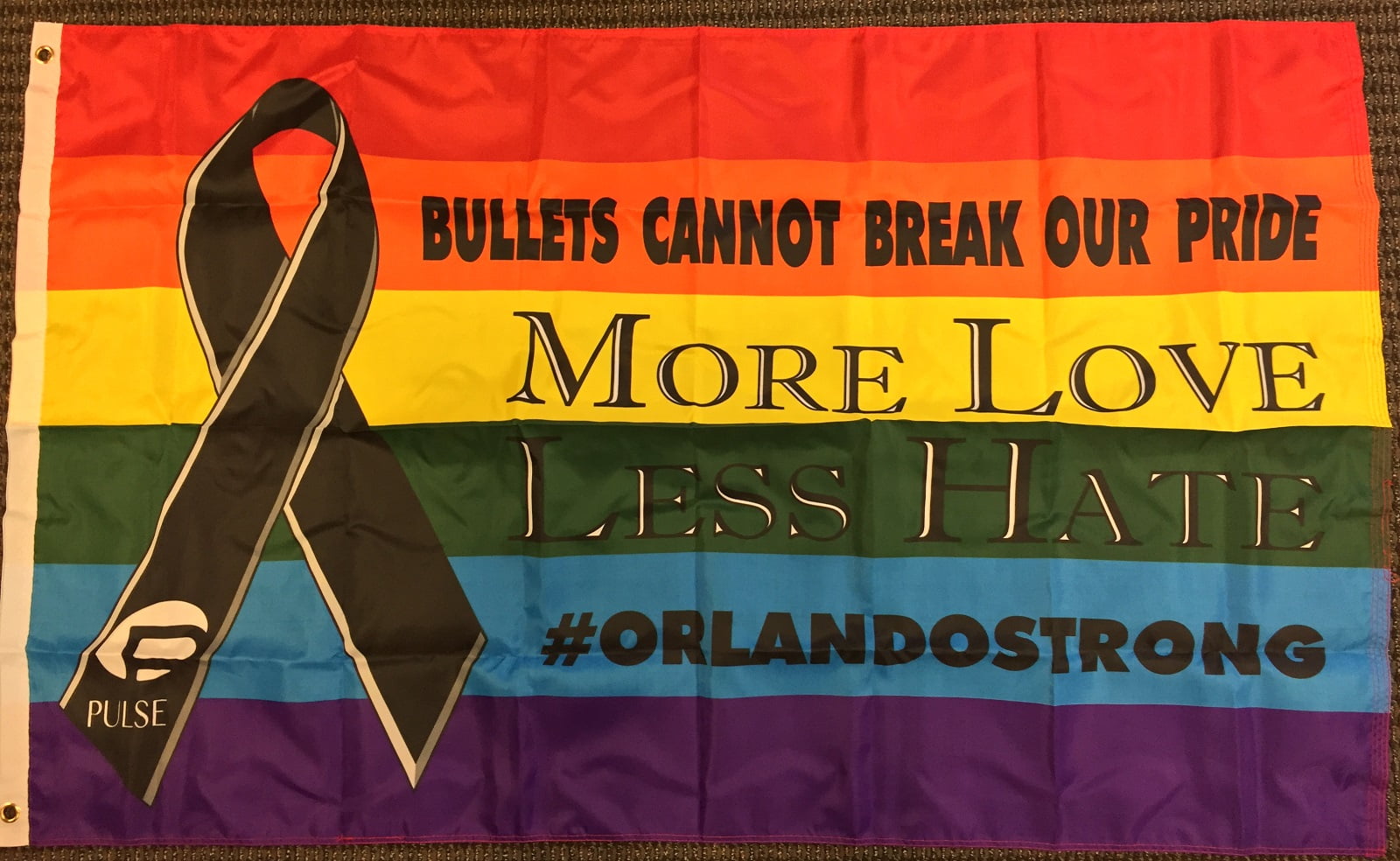 flags importer rainbow (black ribbon) 3x5' poly flag, multicolor