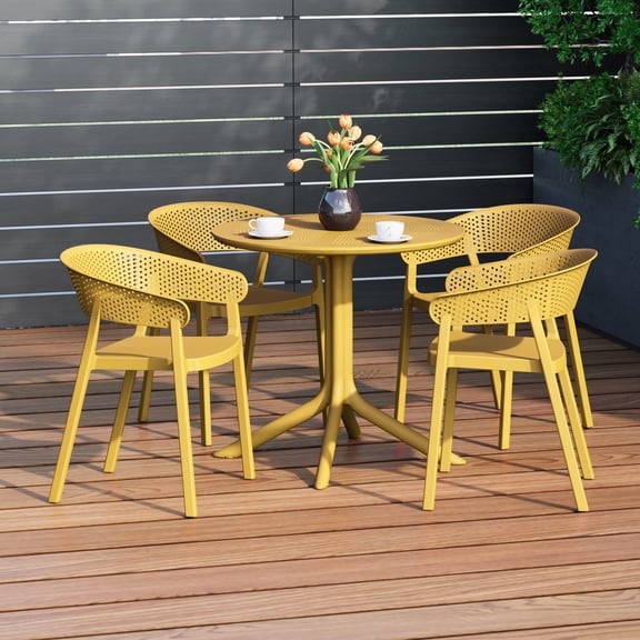 WestinTrends Playa 5-Piece Modern Patio Round Dining Table Set with Stackable Patio Dining Chairs, Yellow
