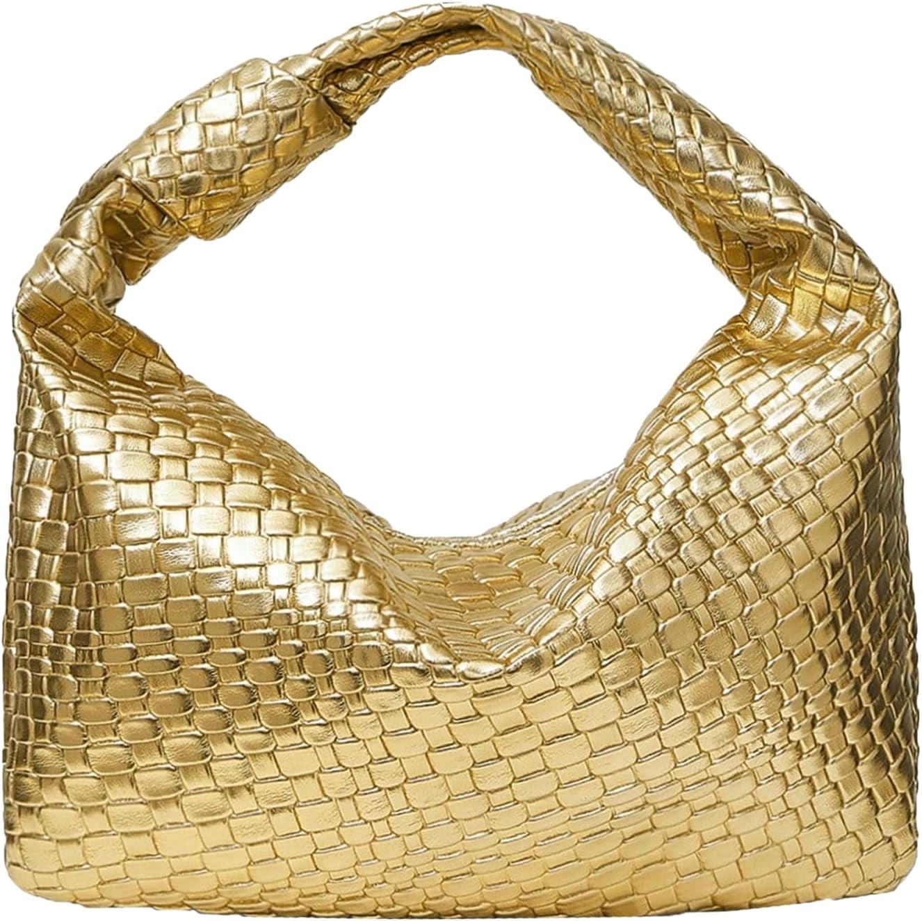 Women’s Woven Leather Hobo Bag with Knot Strap, Zipper Closure Shoulder Handbag